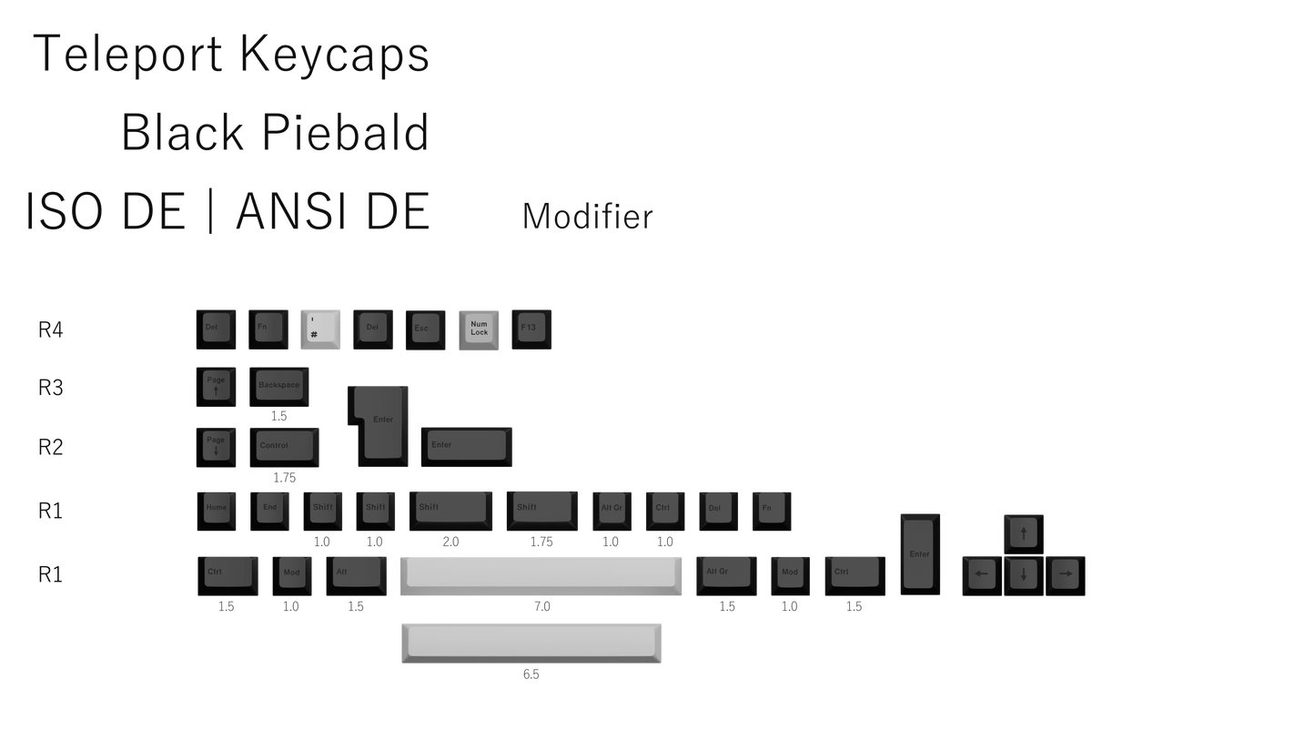 The Teleport Teleport Keycaps (ISO DE - ANSI DE) Full Set Black Piebald